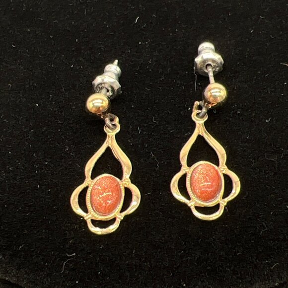 Goldstone Pendant Necklace & Matching Earrings Set 18" Gold Plated With SN Impri - Picture 3 of 8